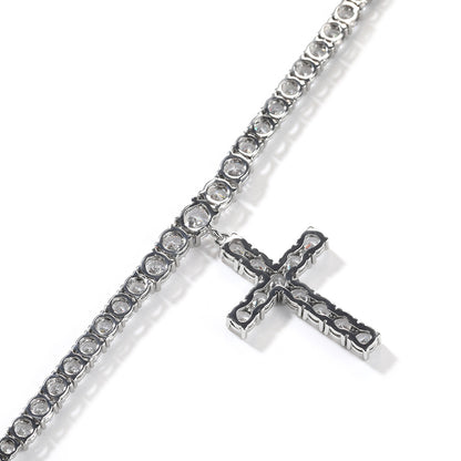 Unisex Cubic Zirconia Cross Pendant Necklace in Gold or Silver Tone - Minimalist Statement Chain 16in/18in