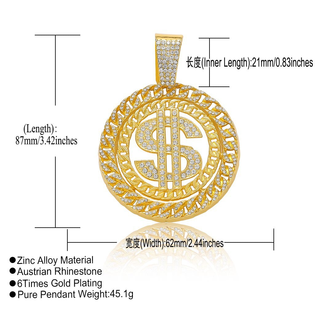 Hip Hop Cuban Link Dollar Alloy Pendant Necklace for Men and Women