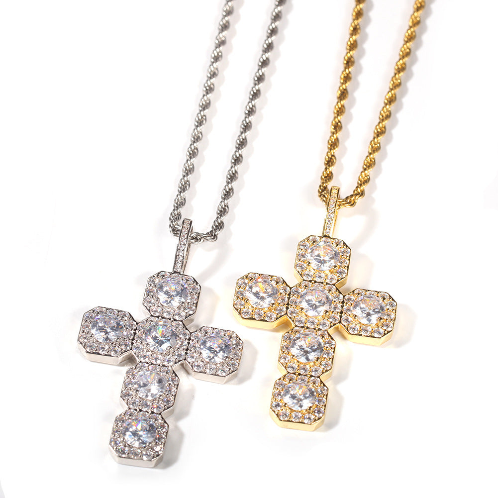 Cubic Zirconia Cross Pendant Necklace for Women - Gold or Silver Tone Chain, Cuban or Twist Chain, Statement Faith Jewelry