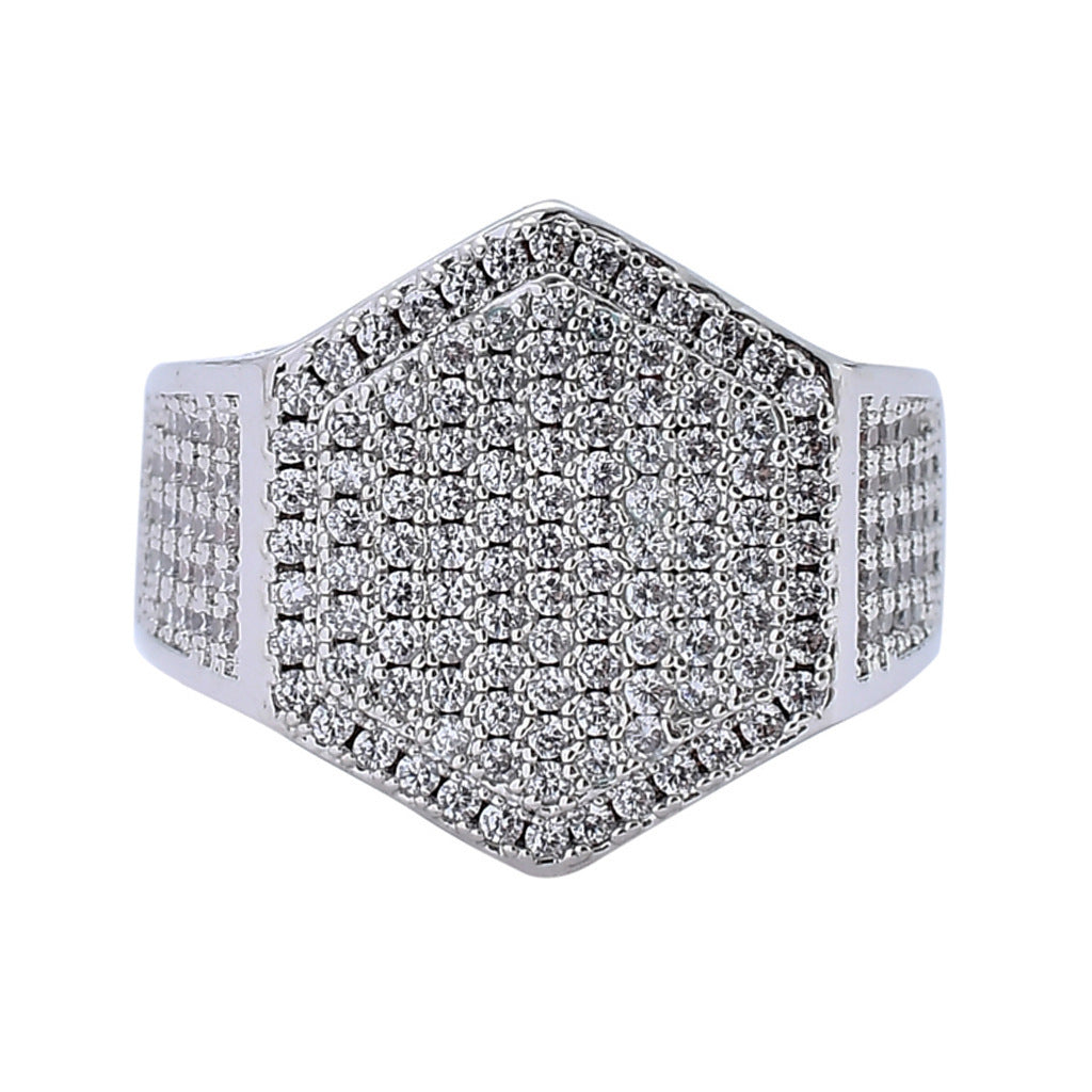 Hip Hop Minimalist Geometric Cubic Zirconia Ring for Men