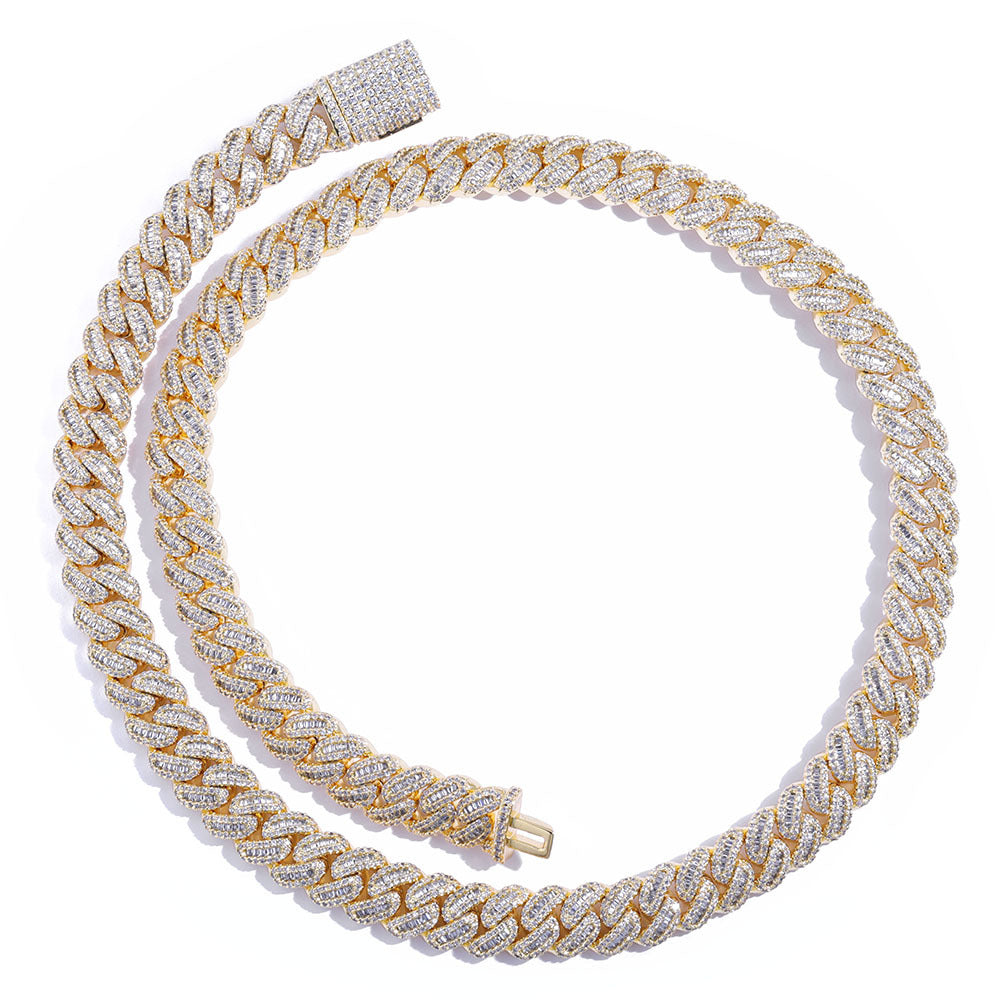 12 mm Mixed-Cut Iced Cuban Hip Hop Necklace with Cubic Zirconia on a Copper Base - CHA296 product image