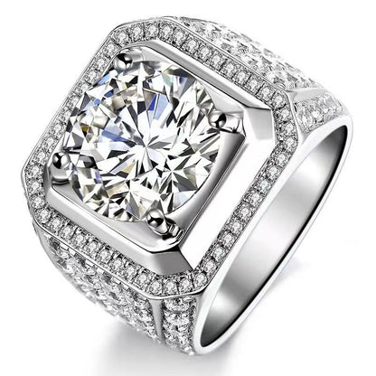 Men's VVS Moissanite Halo Ring - 2 Carat 3 Carat 5 Carat Square Solitaire Style Ring