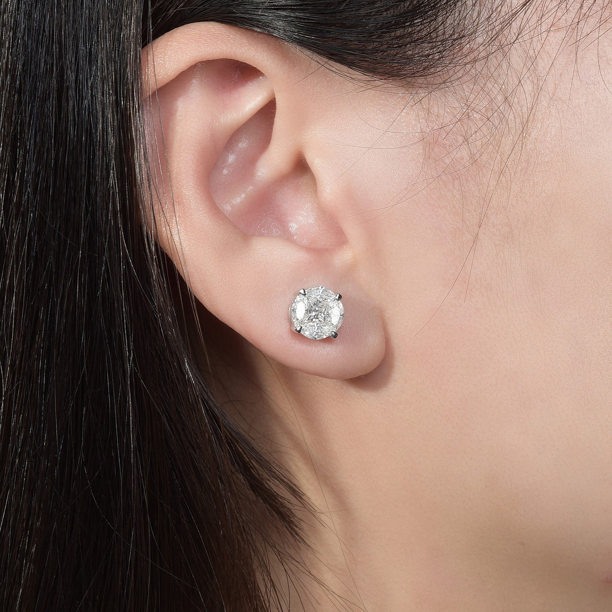Moissanite Stud Earrings for Women, S925 Silver 18K Gold Plated Marquise Cluster product image