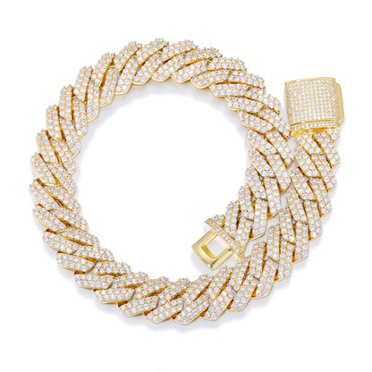 Iced Out Double Row Cuban Link Chain Necklace for Men and Women - Micro Pave Cubic Zirconia Hip Hop Statement Chain