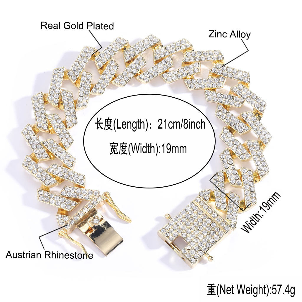 Hip Hop Diamond Shape Cuban Link Alloy Necklace for Men and Women