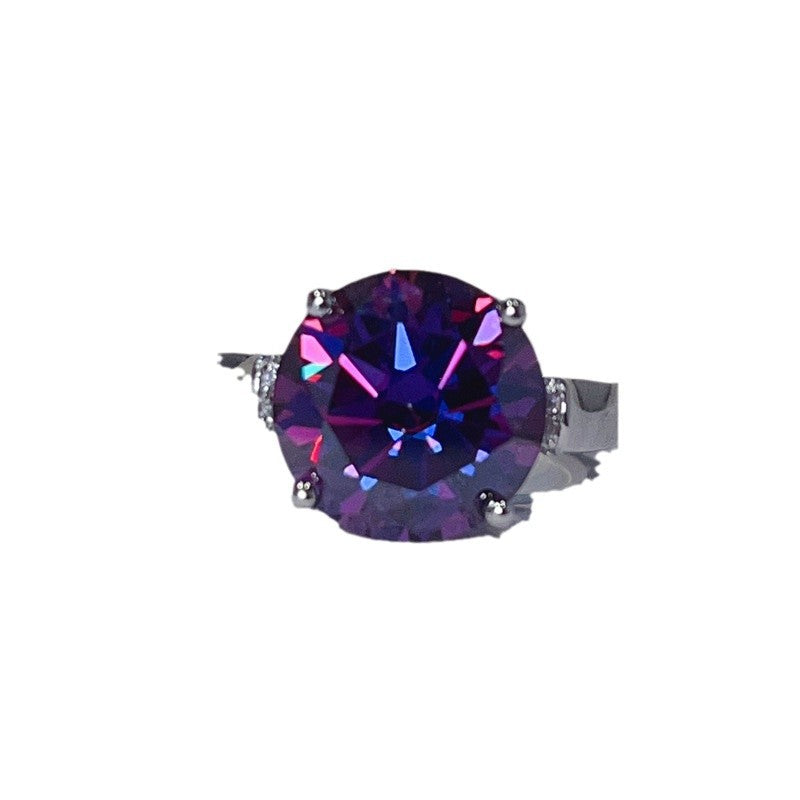 Purple Moissanite Ring for Women, Round Four-Prong Solitaire Engagement Ring, 1 Carat 2 Carat 3 Carat 5 Carat product image