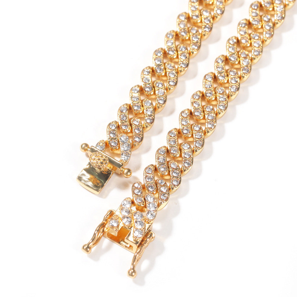 Iced Cuban Link Chain Necklace Bracelet Set for Women & Men, Gold Plated or Silver Plated Statement Chain Jewelry product image