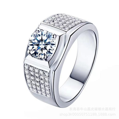 Men’s Moissanite Ring Square Halo Wedding Ring Wide Band Promise Ring