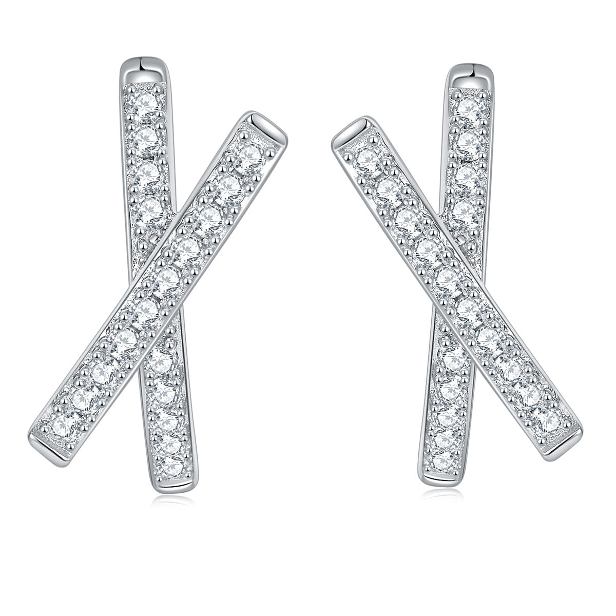 925 Silver Moissanite X Hoop Earrings, Cross Over Huggie Style product image