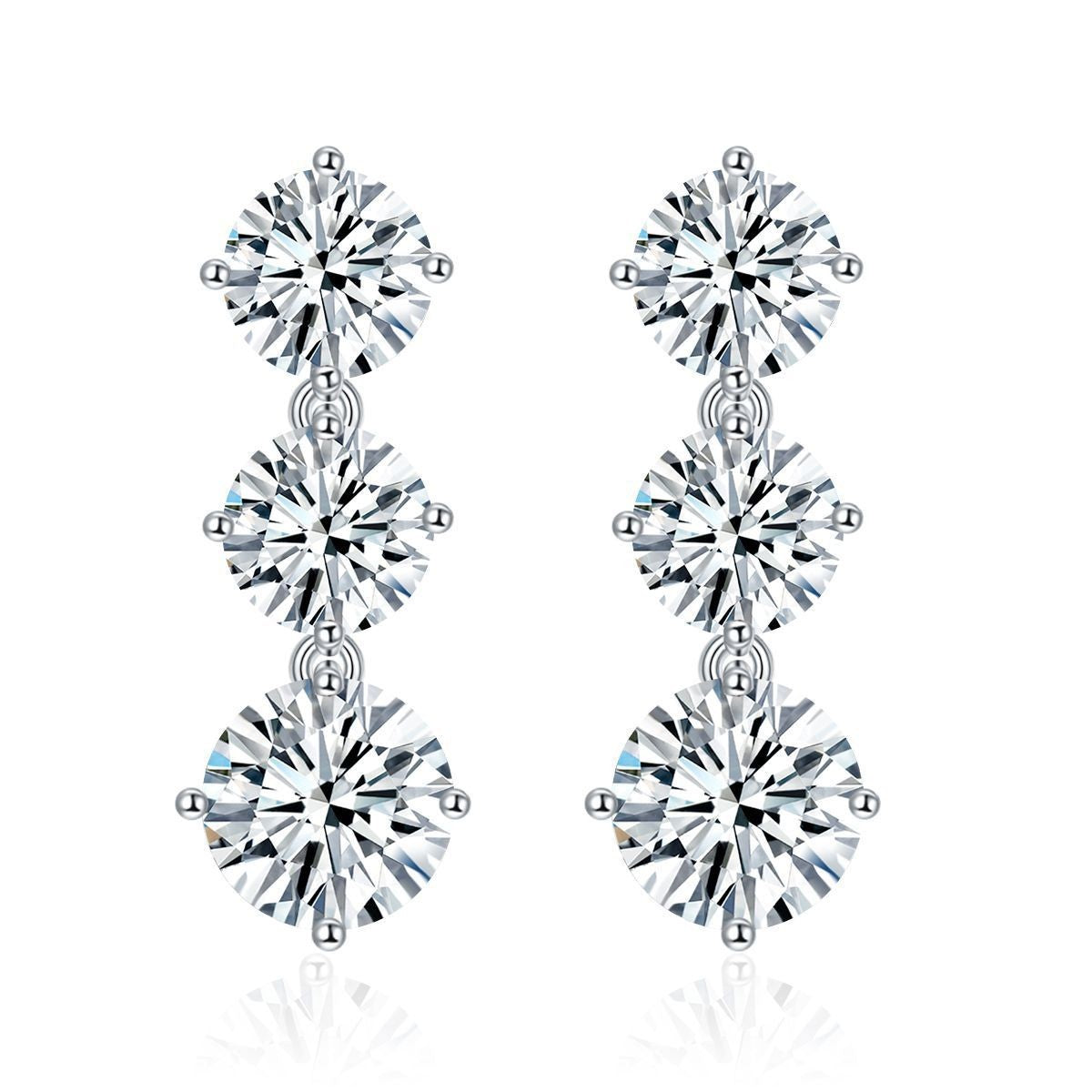 925 Silver Moissanite Three-Stone Drop Earrings, 6.0mm Prong-Set Stud Design product image