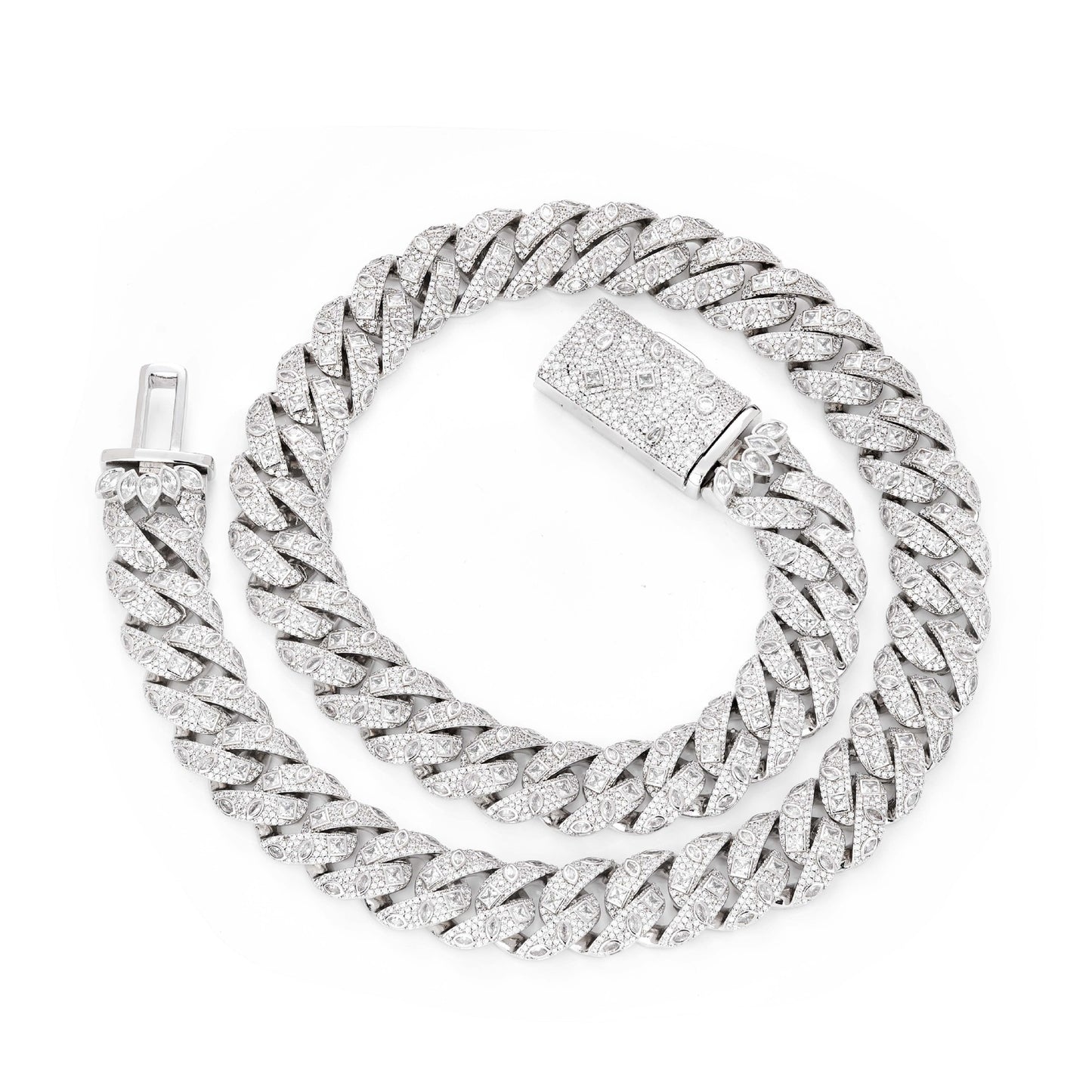 18mm 925 Silver Moissanite Cuban Link Chain Bracelet & Necklace