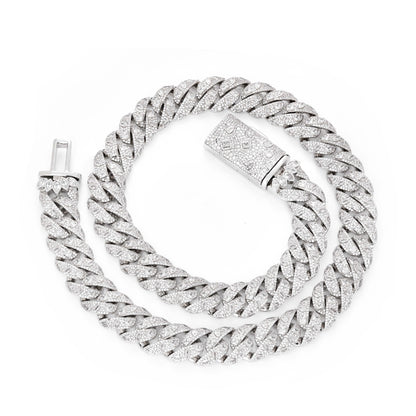18mm 925 Silver Moissanite Cuban Link Chain Bracelet & Necklace