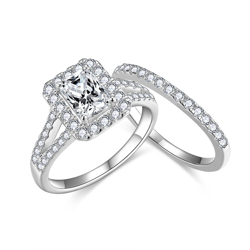Radiant Cut Moissanite Halo Ring, 925 Sterling Silver 18K White Gold Plated Engagement Ring for Women product image