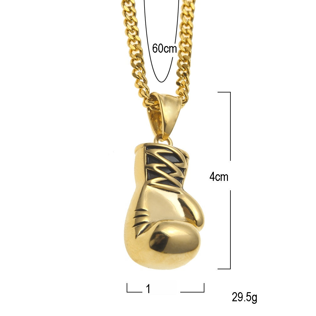Gold Plated Stainless Steel Boxing Glove Pendant Necklace with 3mm Cuban Chain