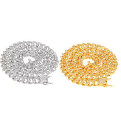 Iced Out Cuban Link Chain Necklace for Women & Men - Gold and Silver Plated Statement Pendant Chain