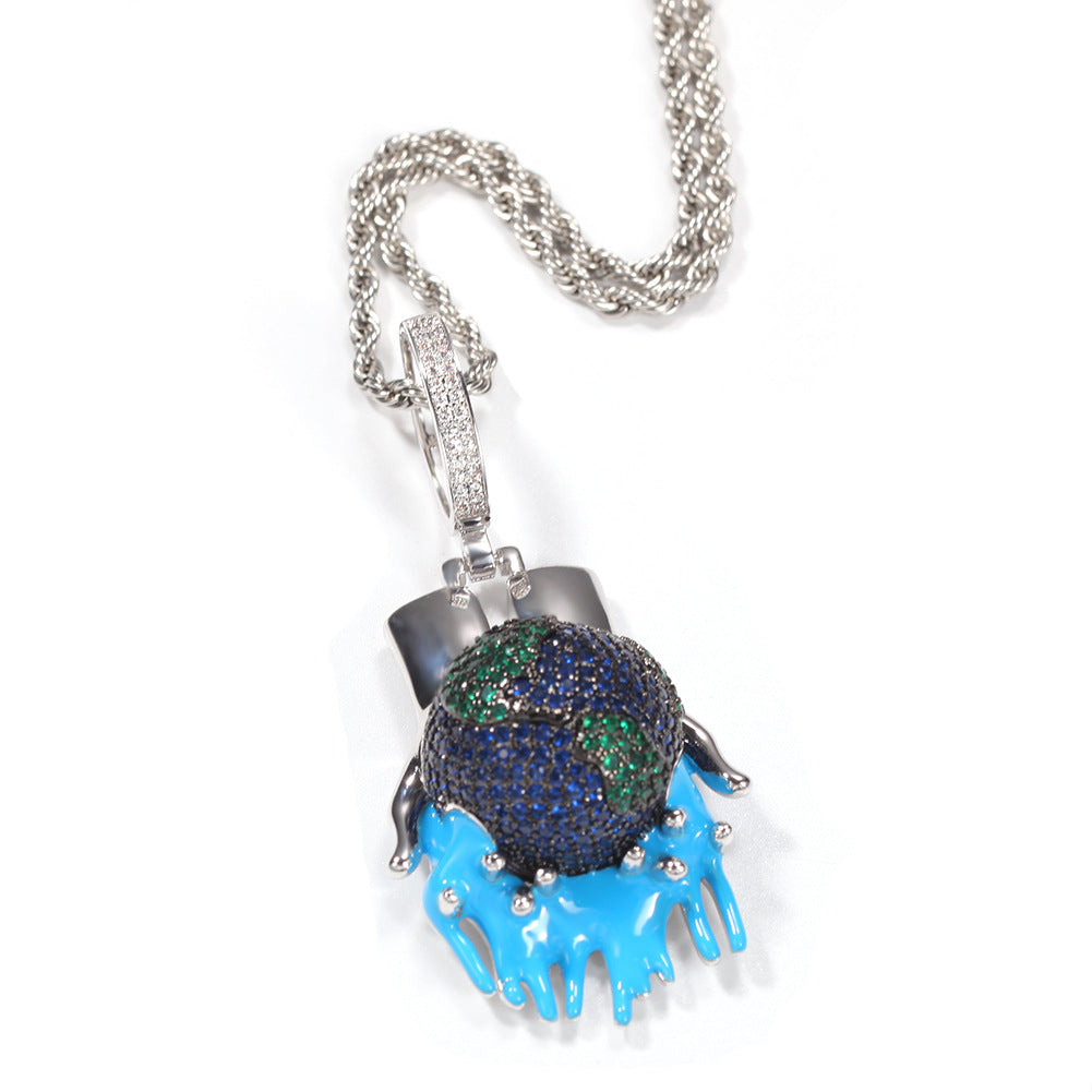 Unisex Dripping Earth Globe Pendant Necklace with Twisted Rope Chain - Gold or Silver Tone, 18/20/24 Inch product image