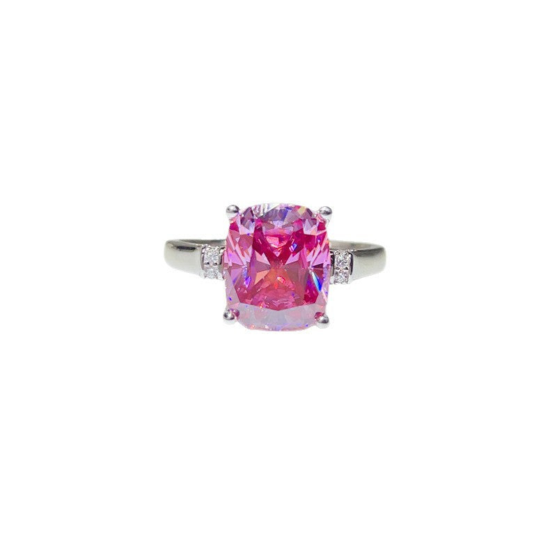 Pink Cushion Cut Moissanite Ring for Women, Geometric Halo Style Engagement Ring, 3 Carat or 5 Carat product image