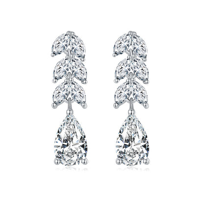 Moissanite Leaf Drop Stud Earrings, 925 Sterling Silver Teardrop Ear Jackets for Women, Sparkly Dangle Earrings for Everyday Wear and Gifts