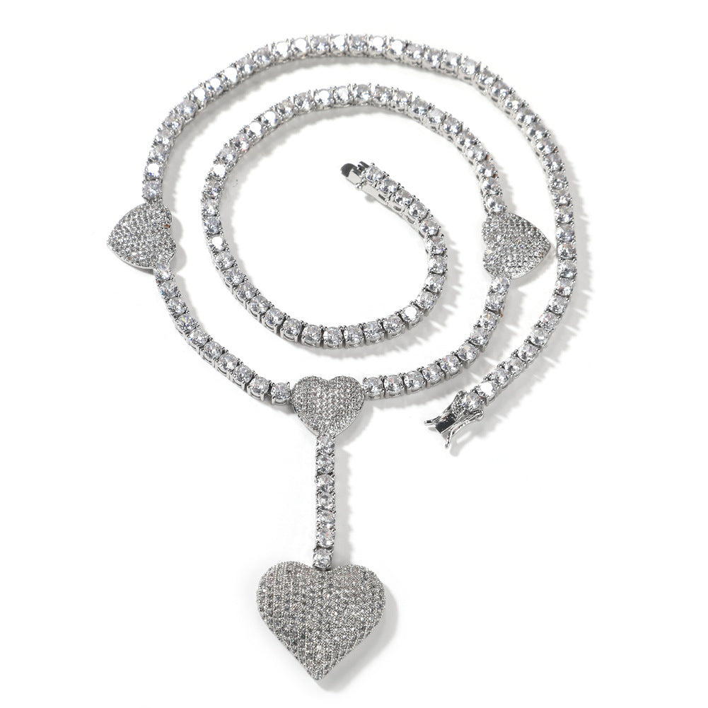 Iced Out Heart Pendant Tennis Chain Necklace for Women & Men - Cubic Zirconia Statement Chain in Gold or Silver, 16/18/20 Inch