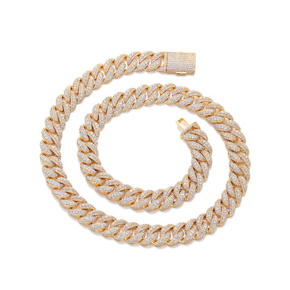 12mm Iced Out Cuban Link Chain Necklace & Bracelet, Zirconia Hip Hop Jewelry