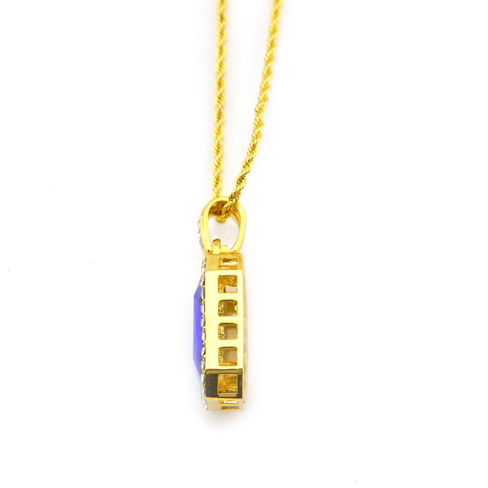 Men’s Iced Rectangular Pendant Necklace with Twisted Chain - Gold or Silver Tone Crystal Statement Necklace product image