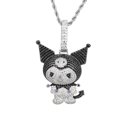 Iced Out Cartoon Character Pendant Necklace in Silvery Tone with Cubic Zirconia