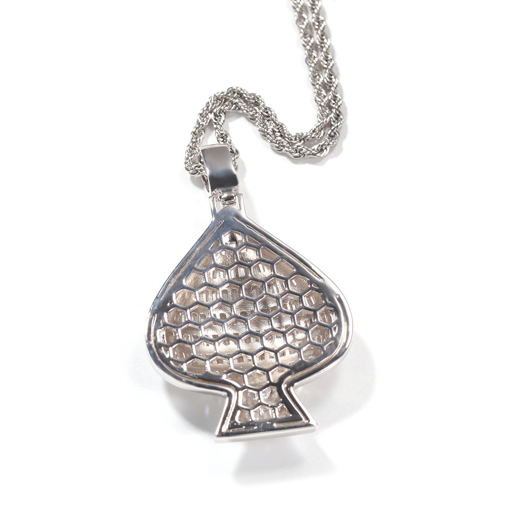 Unisex Iced Heart Pendant Necklace with Twisted Chain, Gold Plated or Silver Plated Cubic Zirconia Statement Jewelry