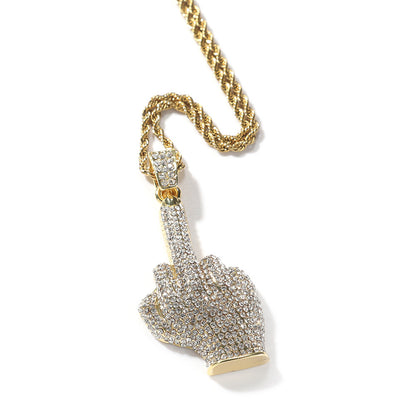 Men’s Iced Out Hand Gesture Pendant Necklace, Gold Plated or Silver Plated Hip Hop Statement Chain