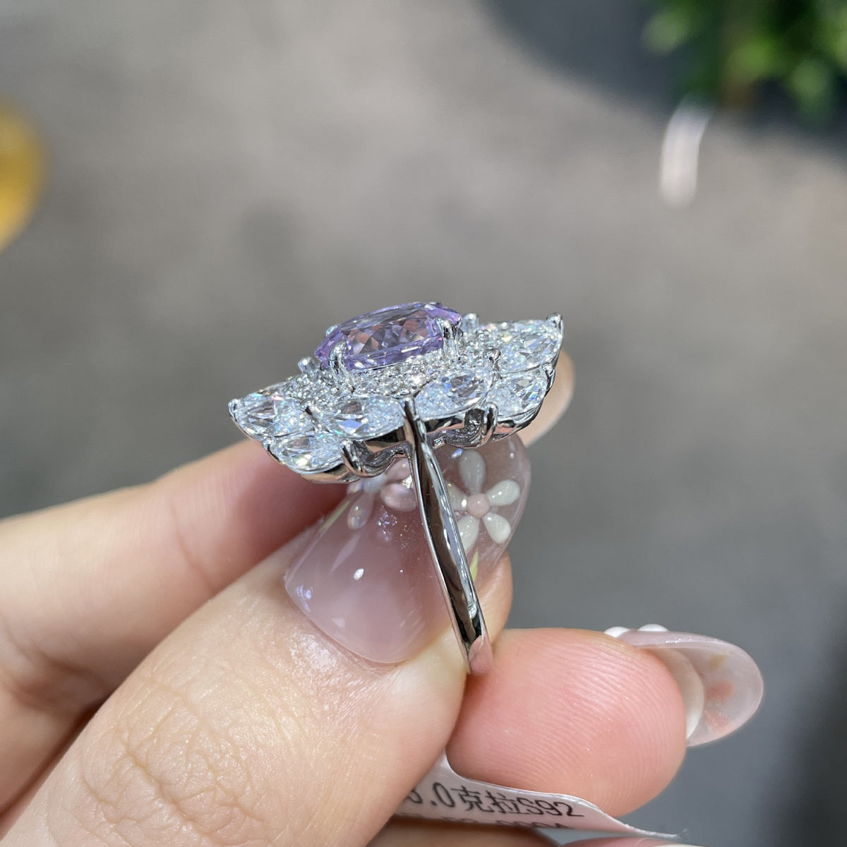 Purple Oval Halo Ring, 3 Carat Look, Promise Ring for Women product image