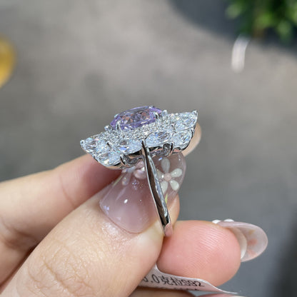Purple Oval Halo Ring, 3 Carat Look, Promise Ring for Women