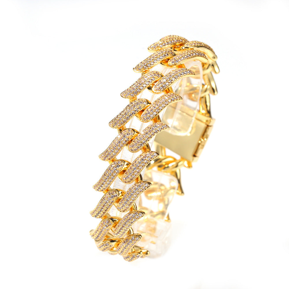 Unisex Thorn Cuban Link Bracelet with Cubic Zirconia - Statement Hip Hop Chain Bracelet in Gold or Silver Tone, 8 Inch