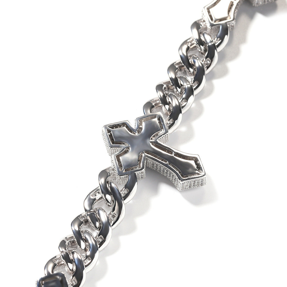 Iced Cross Cuban Chain Necklace for Women & Men – Cubic Zirconia Statement Pendant Necklace in Gold, Silver & Silver Rose Gold