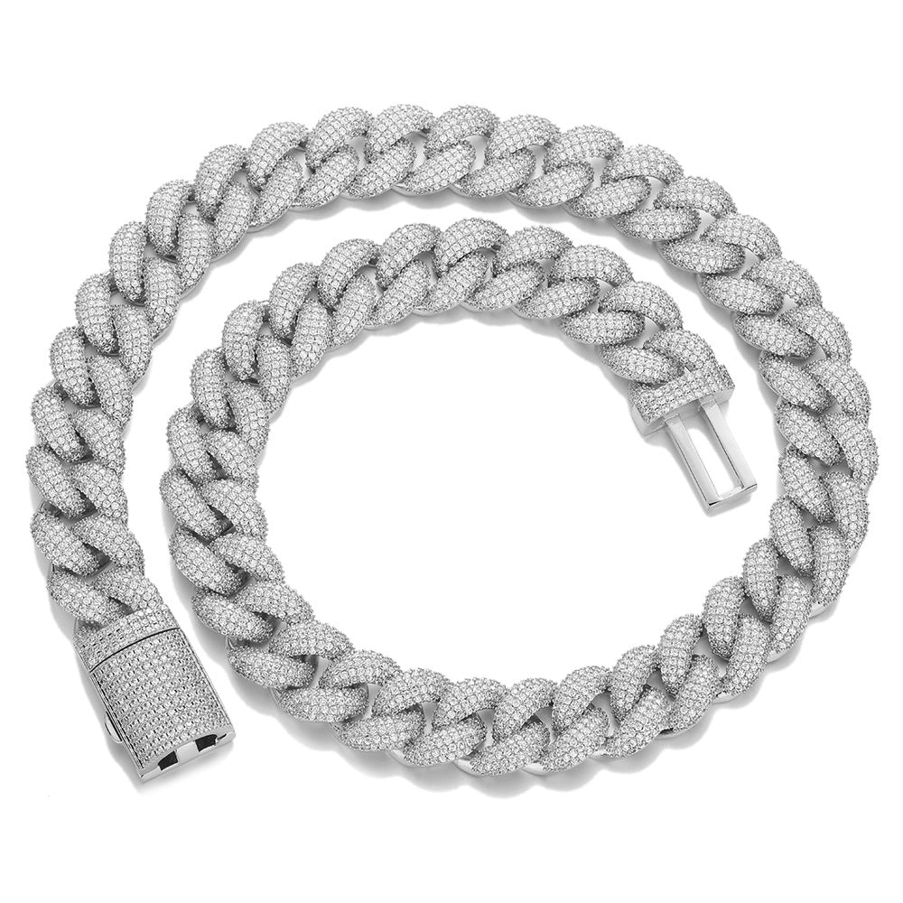 Iced Out Cuban Link Chain Necklace & Bracelet Set, 20MM Zircon Pavé Hip Hop Jewelry, Unisex