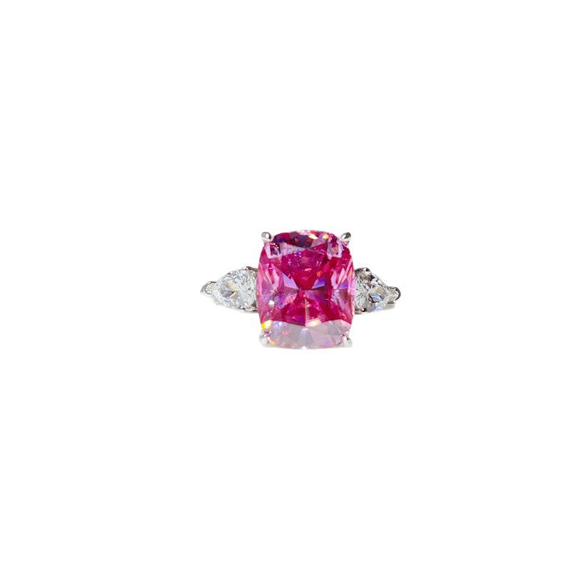 Pink 5 Carat Cushion Cut Moissanite Three-Stone Ring for Women product image