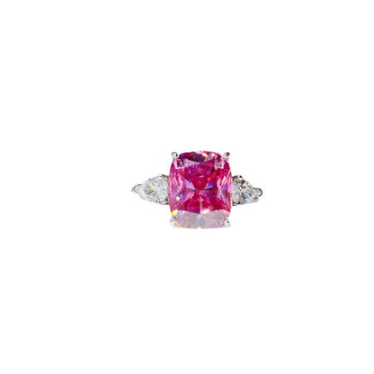 Pink 5 Carat Cushion Cut Moissanite Three-Stone Ring for Women