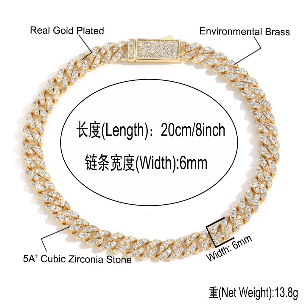Hip Hop Minimalist Cuban Link Cubic Zirconia Bracelet for Men