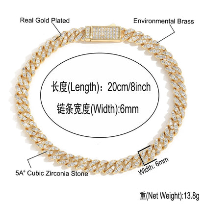 Hip Hop Minimalist Cuban Link Cubic Zirconia Bracelet for Men