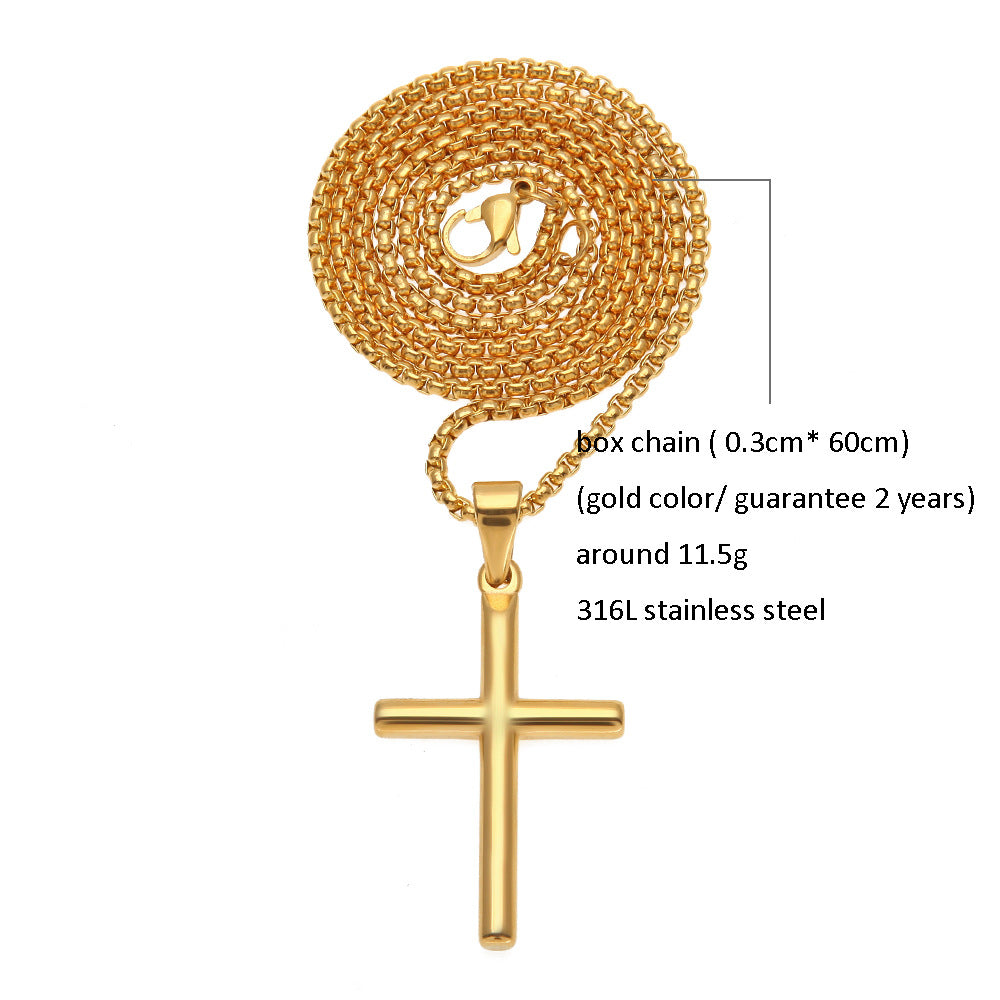 Gold Plated Stainless Steel Cross Pendant Necklace with 24 Inch Cuban Chain