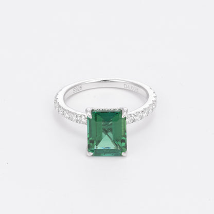 4-Carat Emerald-Cut Green Stone Ring, S925 Sterling Silver Engagement Ring