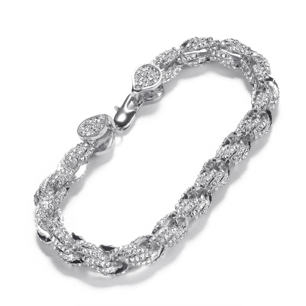 Iced Twisted Chain Bracelet for Women & Men - Gold, Silver, Rose Gold Cubic Zirconia Statement Bracelet