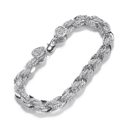 Iced Twisted Chain Bracelet for Women & Men - Gold, Silver, Rose Gold Cubic Zirconia Statement Bracelet
