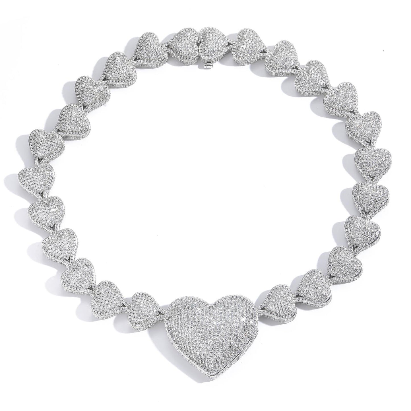 Hip Hop Heart Cubic Zirconia Necklace for Men