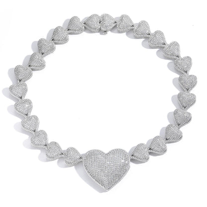 Hip Hop Heart Cubic Zirconia Necklace for Men