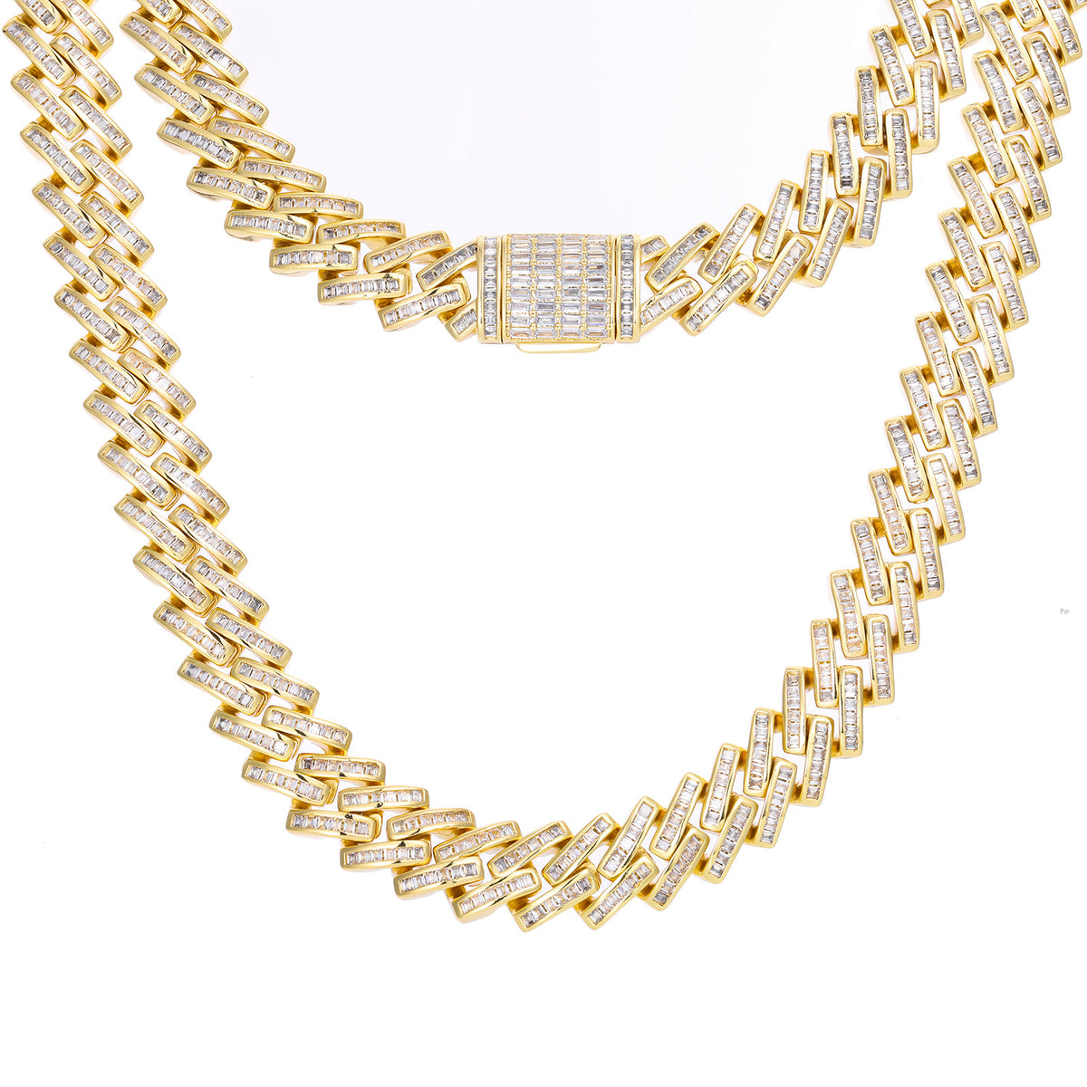 Geometric Zircon Cuban Link Chain Necklace and Bracelet product image