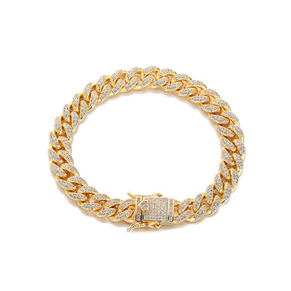 10mm Iced Out Cuban Link Bracelet, Cubic Zirconia Hip Hop Chain for Men Women