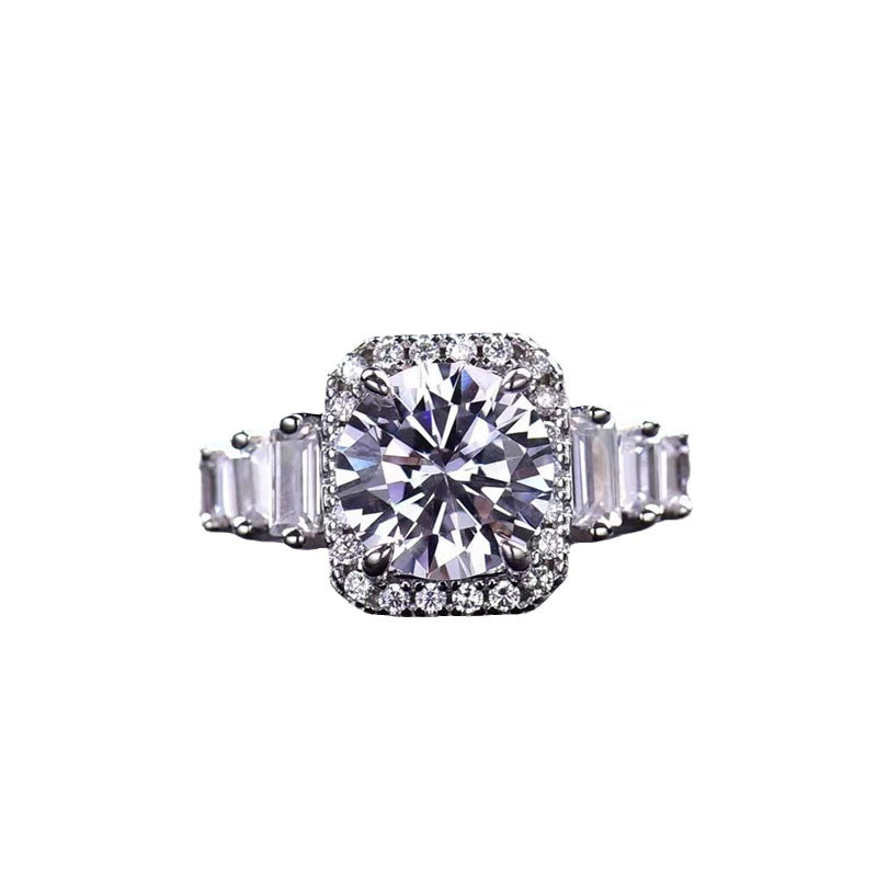 3 Carat Moissanite Halo Ring for Women, Cushion Shape Engagement Ring with Side Stones product image