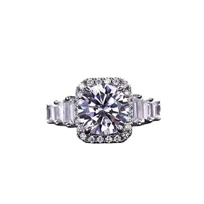 3 Carat Moissanite Halo Ring for Women, Cushion Shape Engagement Ring with Side Stones