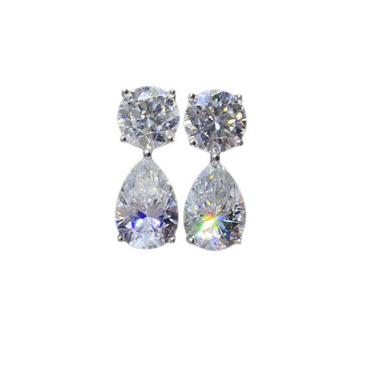 16 Carat D Color Moissanite Teardrop Drop Earrings in Silver