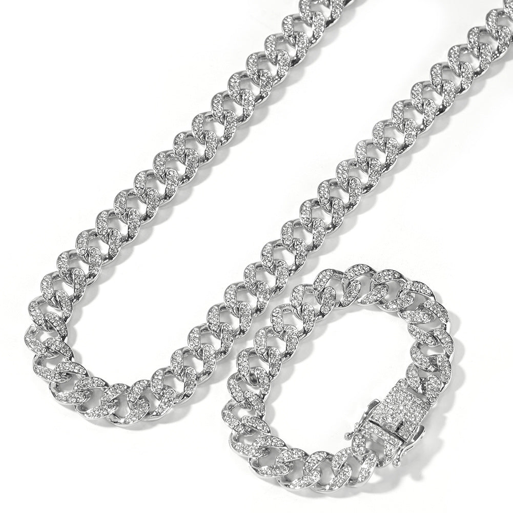 Iced Cuban Link Bracelet and Necklace Set for Women & Men - Gold, Silver or Rose Gold Plated Statement Chain Jewelry product image