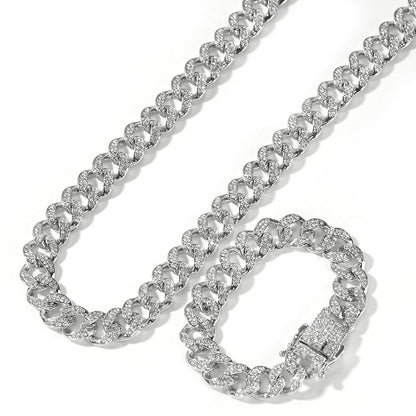 Iced Cuban Link Bracelet and Necklace Set for Women & Men - Gold, Silver or Rose Gold Plated Statement Chain Jewelry
